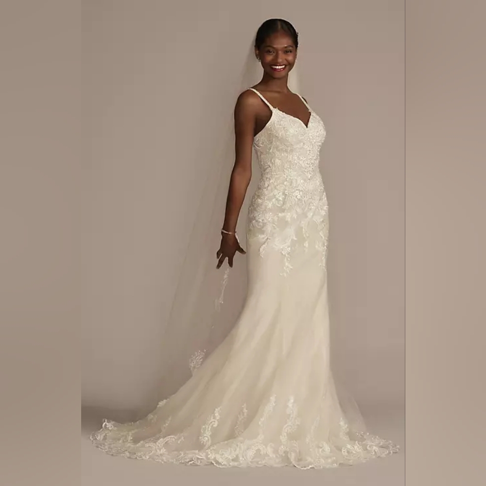 NEW OLEG CASSINI Lace-Up Mermaid Wedding Dress Gown CWG957 sz 10 Ivory/Stone